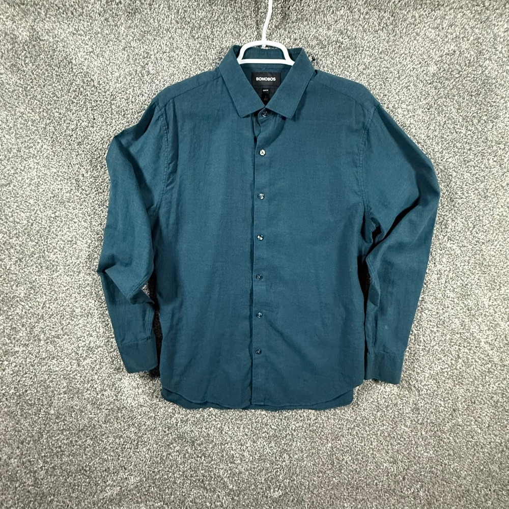 Bonobos Slim Fit Shirt Mens Large Blue Teal 100% Cotton Button Up Longβ Sleeve